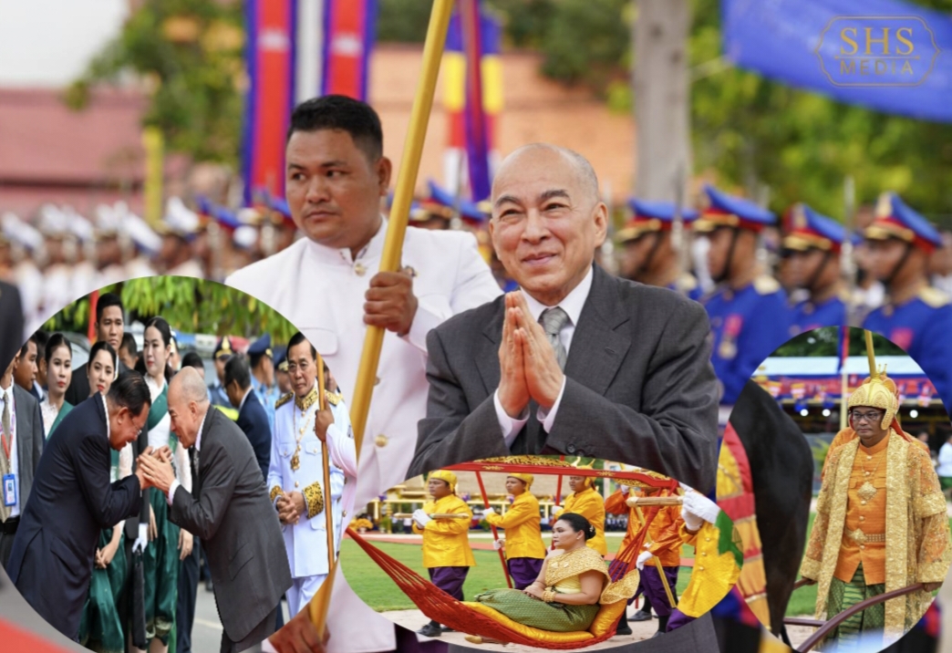 សម្ដេចអគ្គមហាសេនាបតីតេជោ ហ៊ុន សែន ប្រធានព្រឹទ្ធសភា នៃព្រះរាជាណាចក្រកម្ពុជា អញ្ជើញដង្ហែព្រះករុណាព្រះបាទសម្ដេចព្រះ បរមនាថ នរោត្តម សីហមុនី ព្រះមហាក្សត្រ នៃព្រះរាជាណាចក្រកម្ពុជា យាងក្នុងព្រះរាជពិធីច្រត់ព្រះនង្គ័ល ឆ្នាំ២០២៥ នៅខេត្តកំពង់ឆ្នាំង